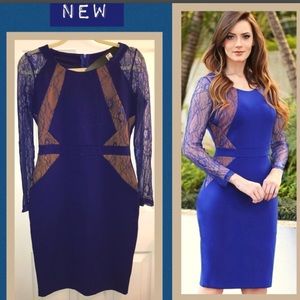NWT•Lace sleeves Illusion Dress- stretch S/M